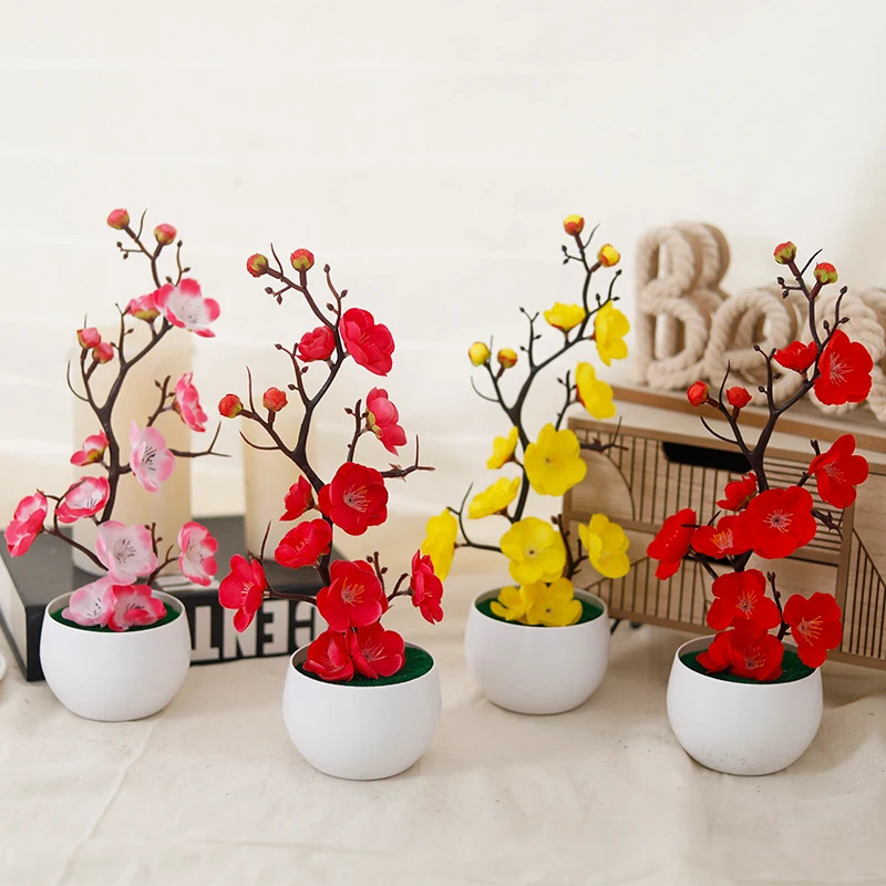 Interior Design Office - Simulation Plum Flower Pot Plant Artificial